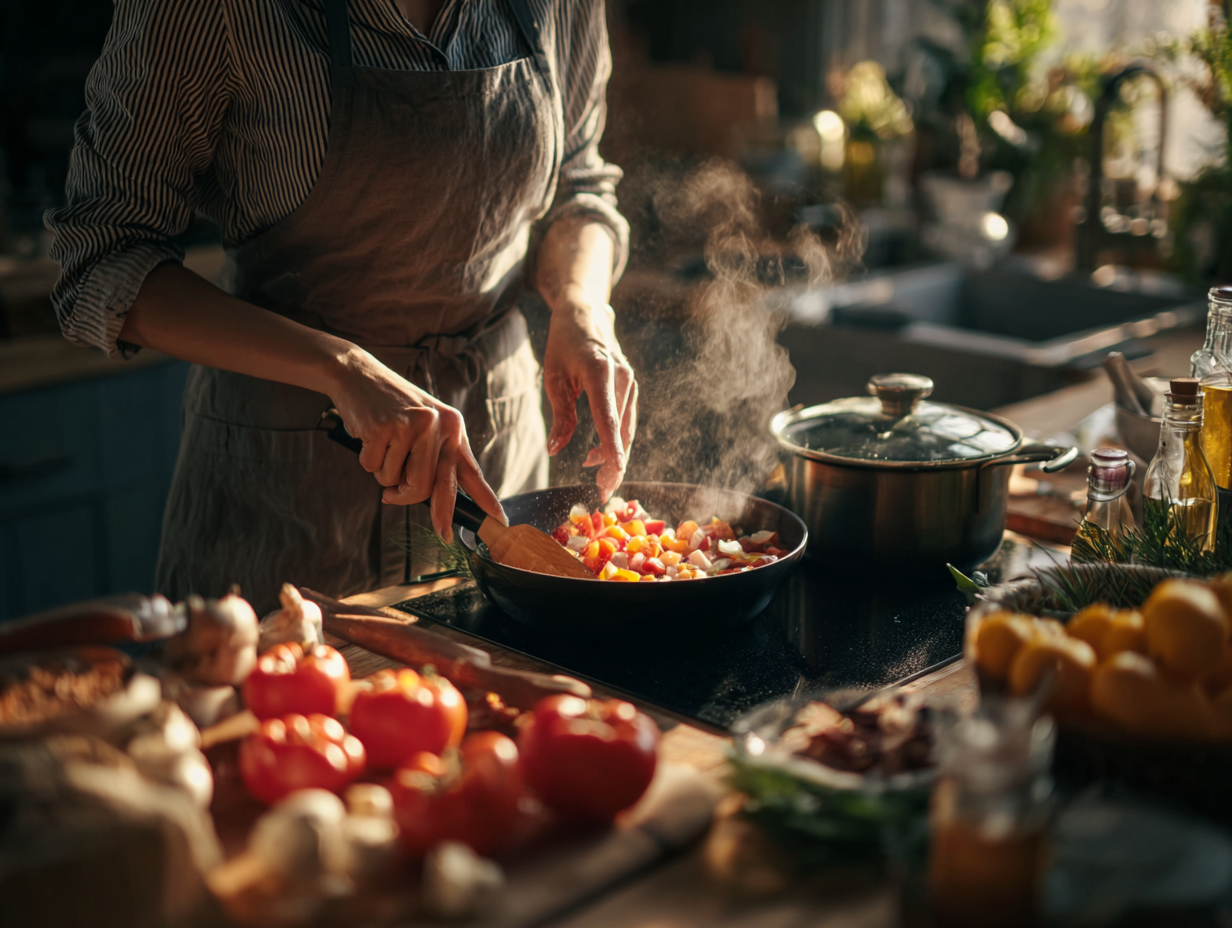 Сім'я різного віку готує здорову їжу на кухні
